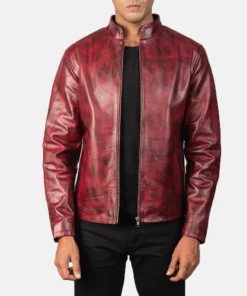 Alex Distressed Burgundy Leather Jacket