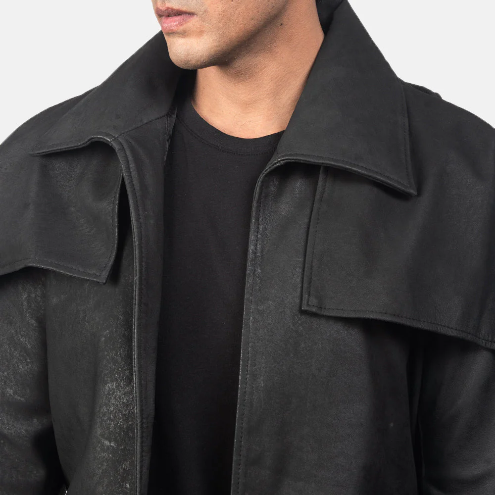 Classic Distressed Black Leather Duster - Image 3