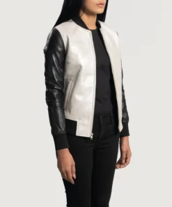 Alternative view of Cole Silver Leather Bomber Jacket