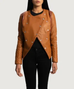 Alternative view of County Tan Overlap Leather Jacket