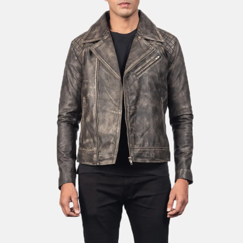 Danny Quilted Brown Leather Biker Jacket - Image 3