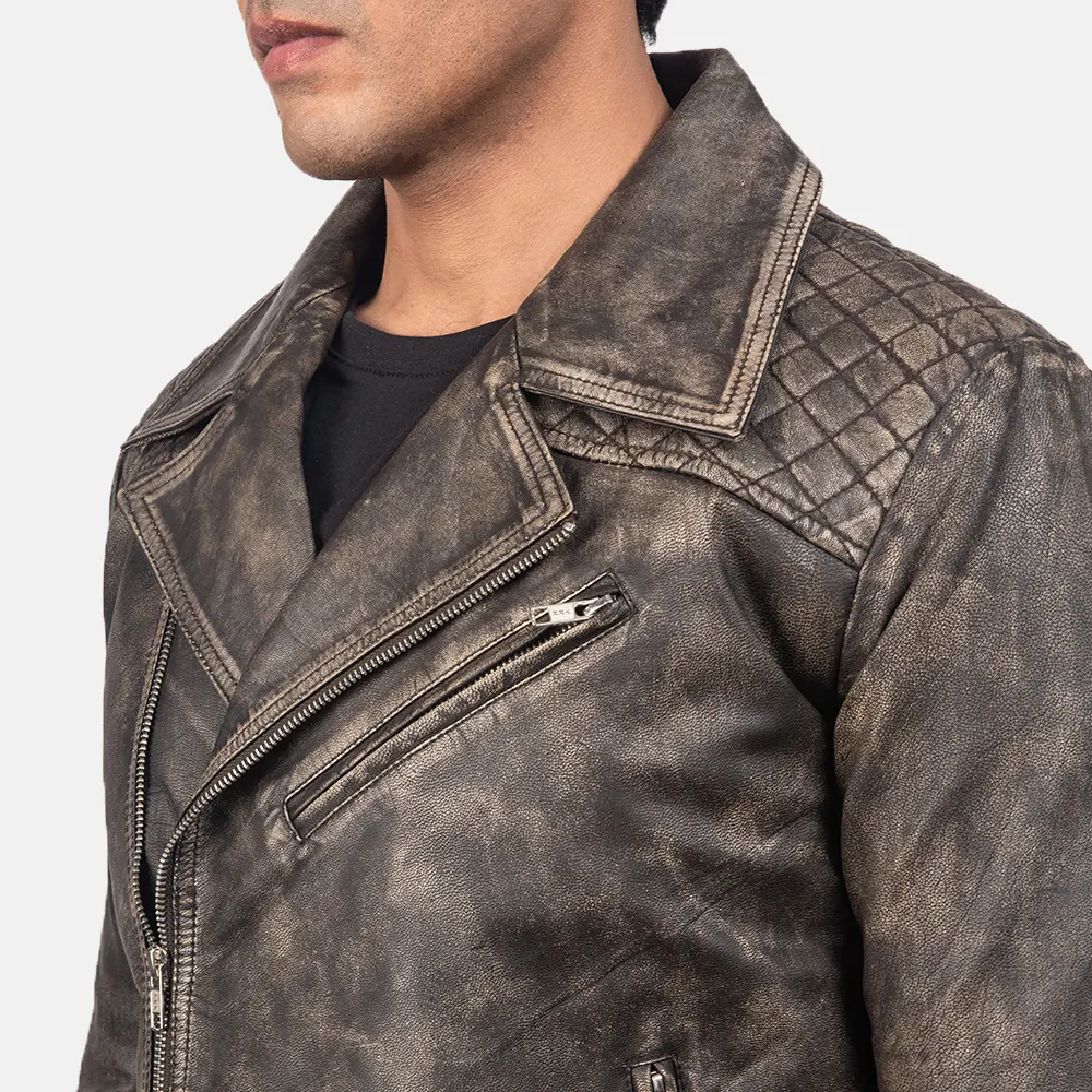 Danny Quilted Brown Leather Biker Jacket - Image 4