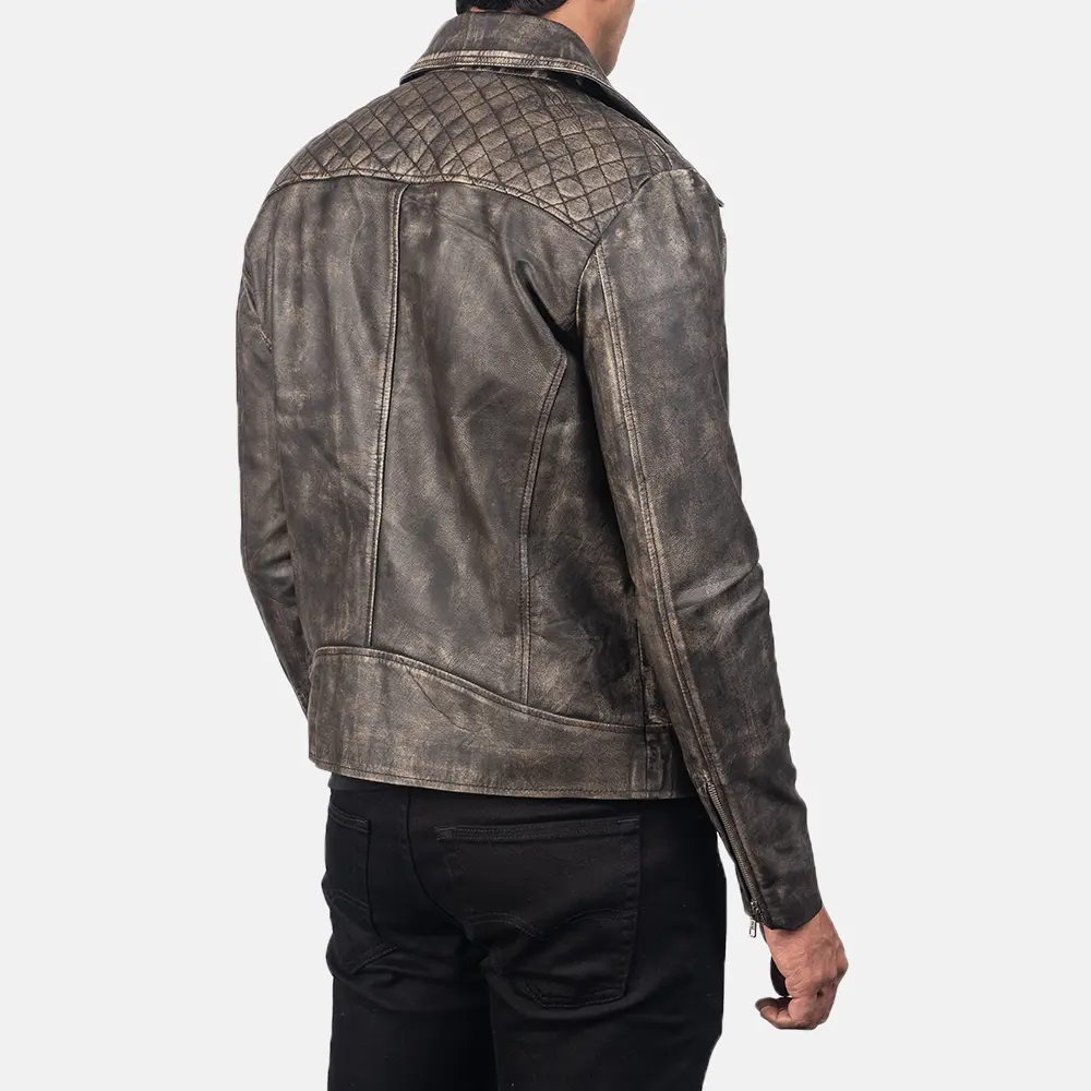 Danny Quilted Brown Leather Biker Jacket - Image 5