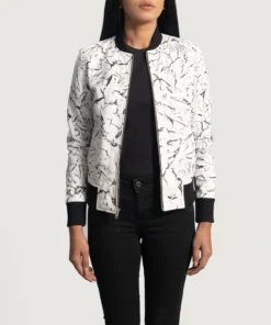 Donna Blake White Leather Bomber Jacket