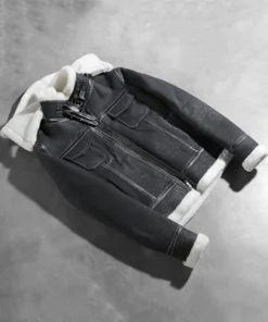 Alternative view of Fiona Black Hooded Shearling Leather Jacket