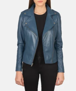 Flashback Blue Leather Biker Jacket