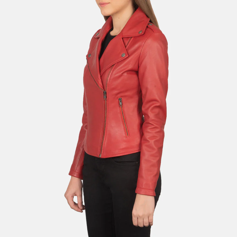 Flashback Red Leather Biker Jacket - Image 2
