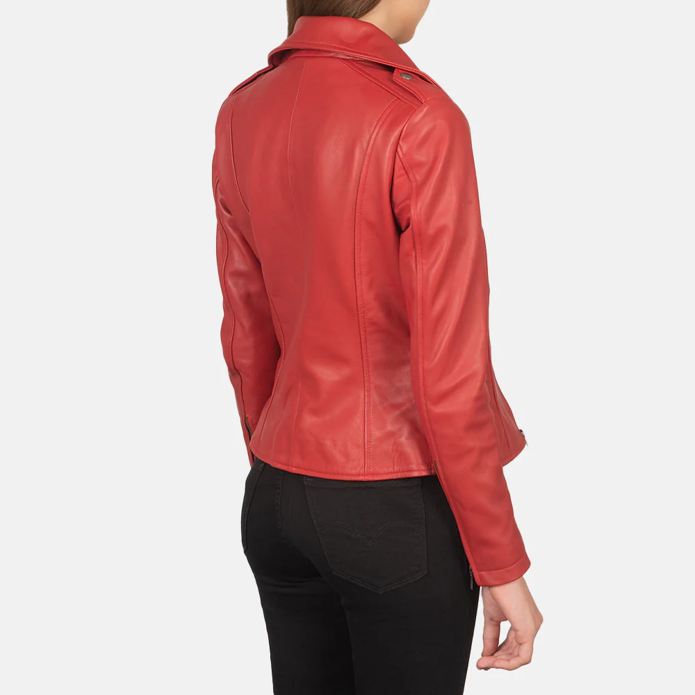 Flashback Red Leather Biker Jacket - Image 4