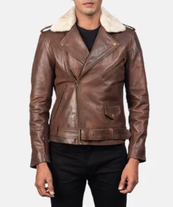 Furton Brown Leather Biker Jacket