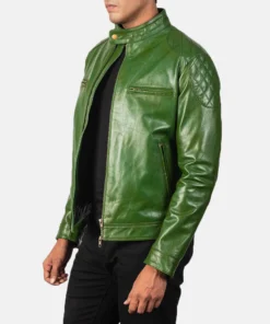 Alternative view of Gatsby Green Leather Biker Jacket