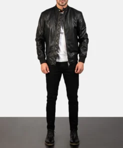 Alternative view of Avan Black Leather Bomber Jacket