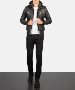 Alternative view of Bravado Brown Hooded Leather Bomber Jacket