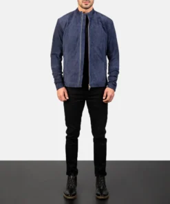 Alternative view of Charcoal Navy Blue Suede Biker Jacket