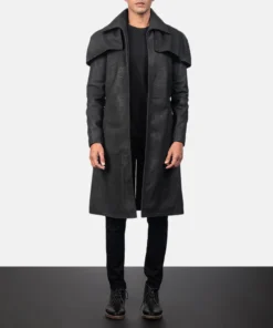 Classic Distressed Black Leather Duster