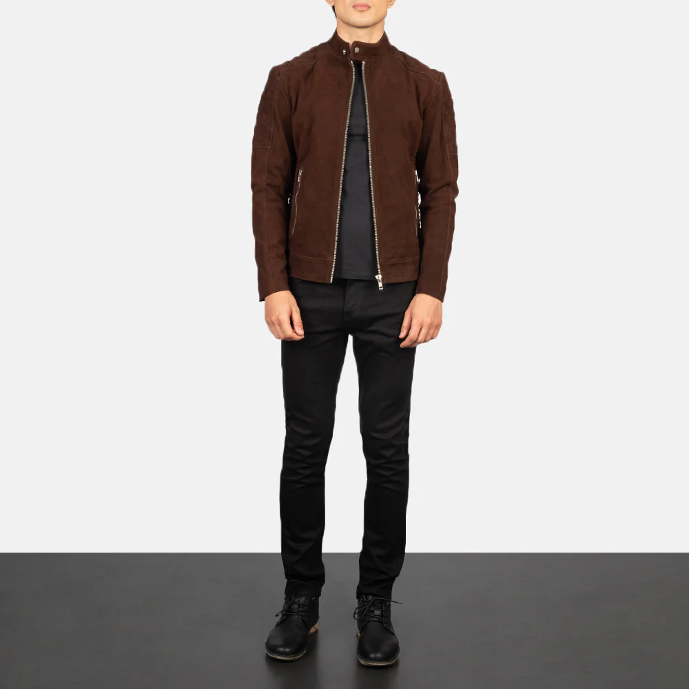 Fernando Quilted Brown Suede Biker Jacket - Image 2