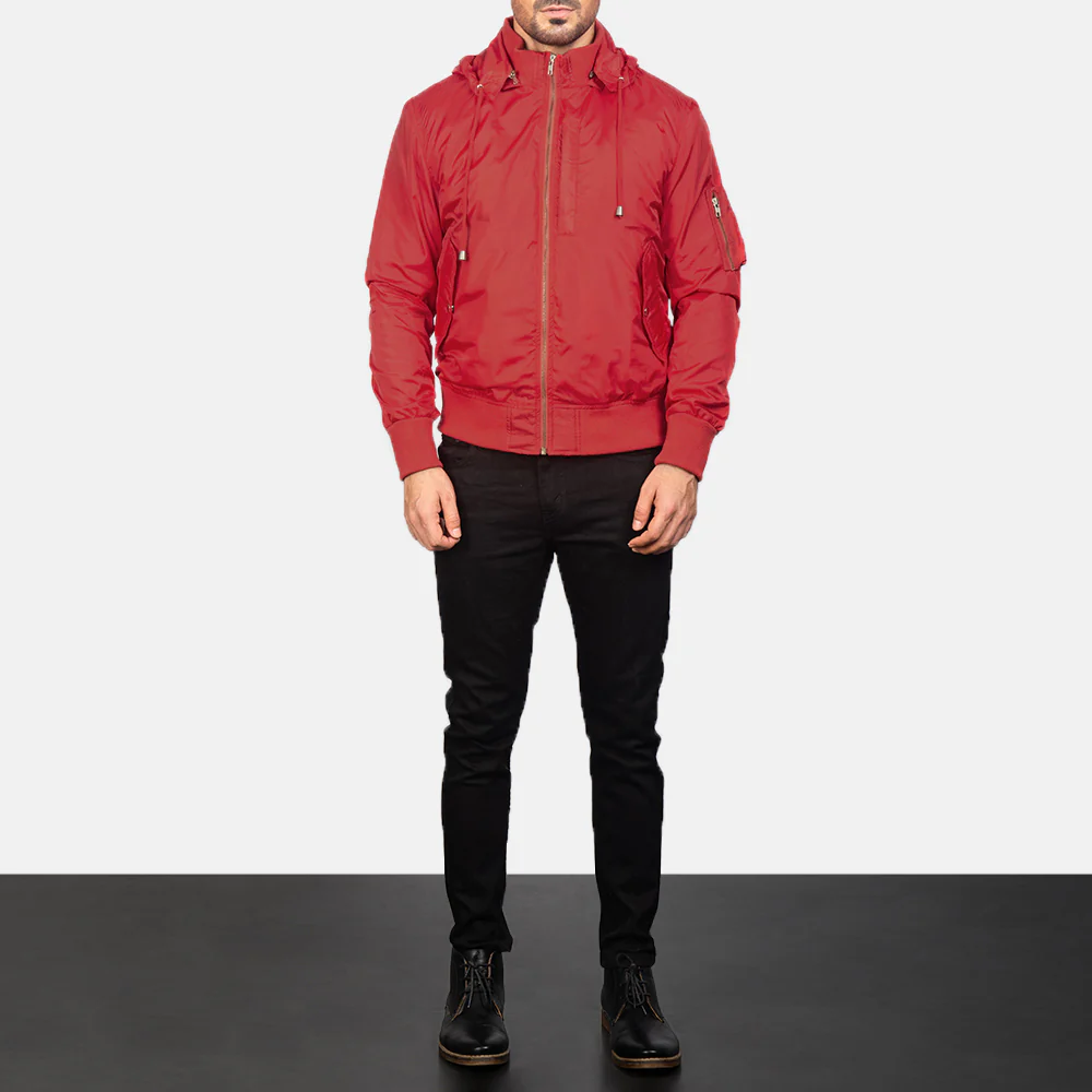 Hanklin Ma-1 Red Hooded Bomber Jacket - Image 4