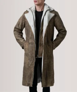 Cai Distressed Brown Leather Shearling Coat