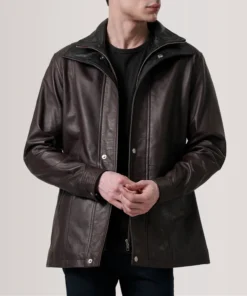 Connor Maroon Leather Coat