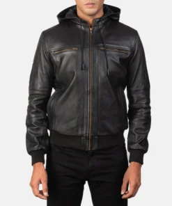 Bouncer Biz Black Leather Bomber Jacket