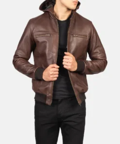 Bouncer Biz Brown Leather Bomber Jacket