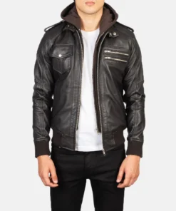 Bravado Brown Hooded Leather Bomber Jacket