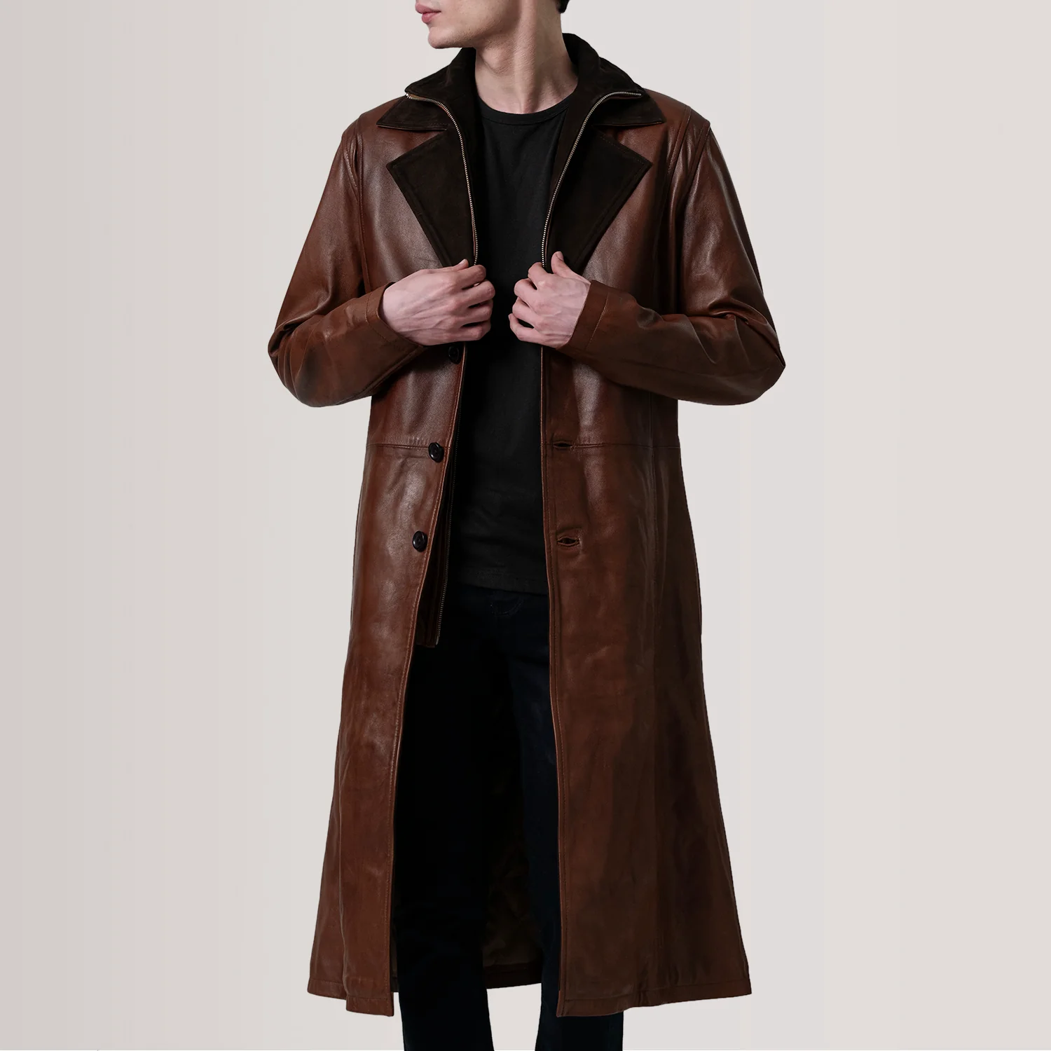 Charlton Waxed Brown Leather Single Breasted Coat