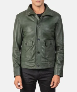 Columbus Green Leather Bomber Jacket