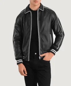 Cooper Black Leather Varsity Jacket