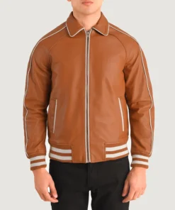 Cooper Tan Brown Leather Varsity Jacket