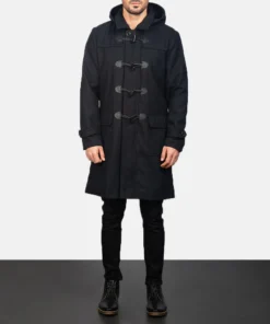 Alternative view of Drake Black Wool Hooded Duffle Coat