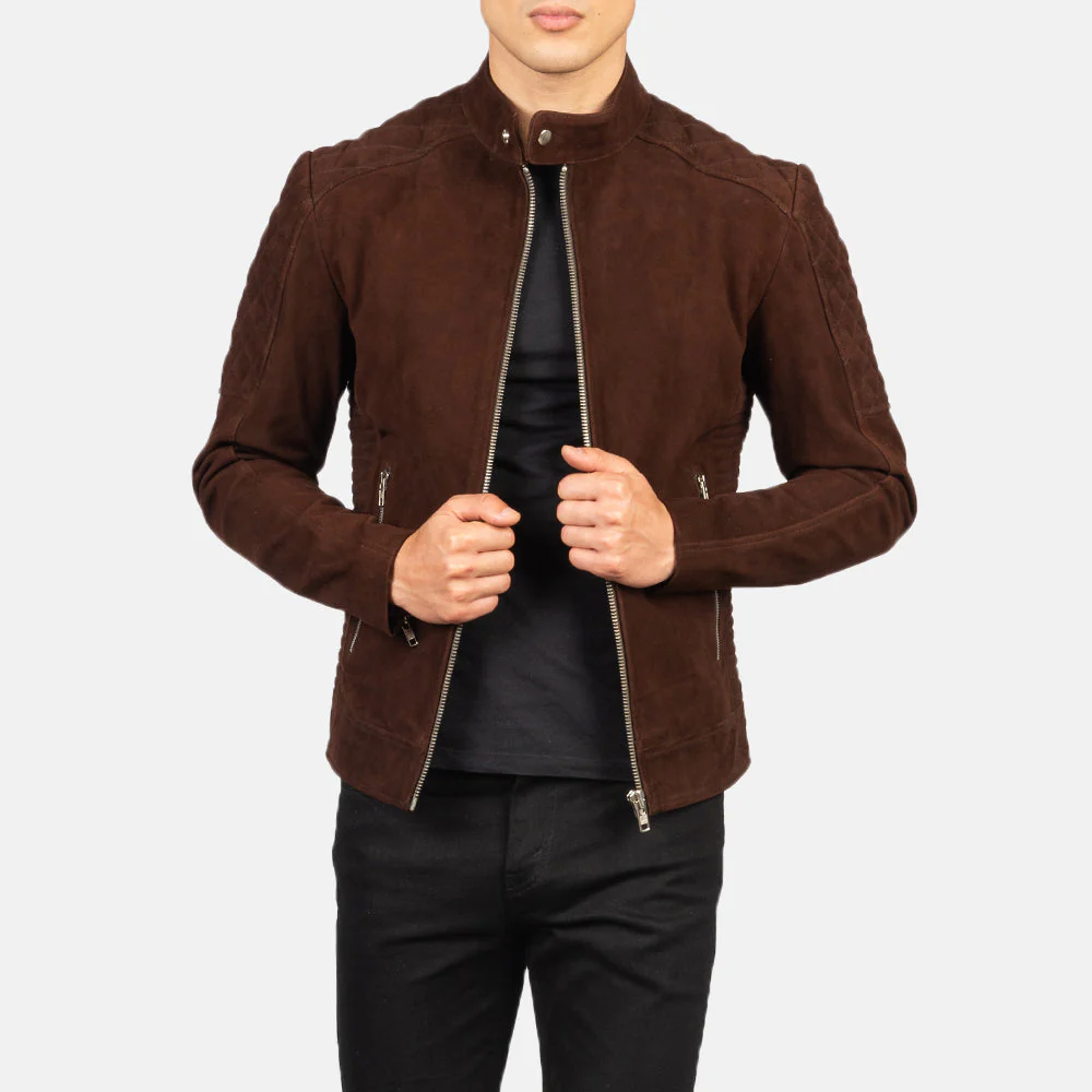 Fernando Quilted Brown Suede Biker Jacket - Image 4