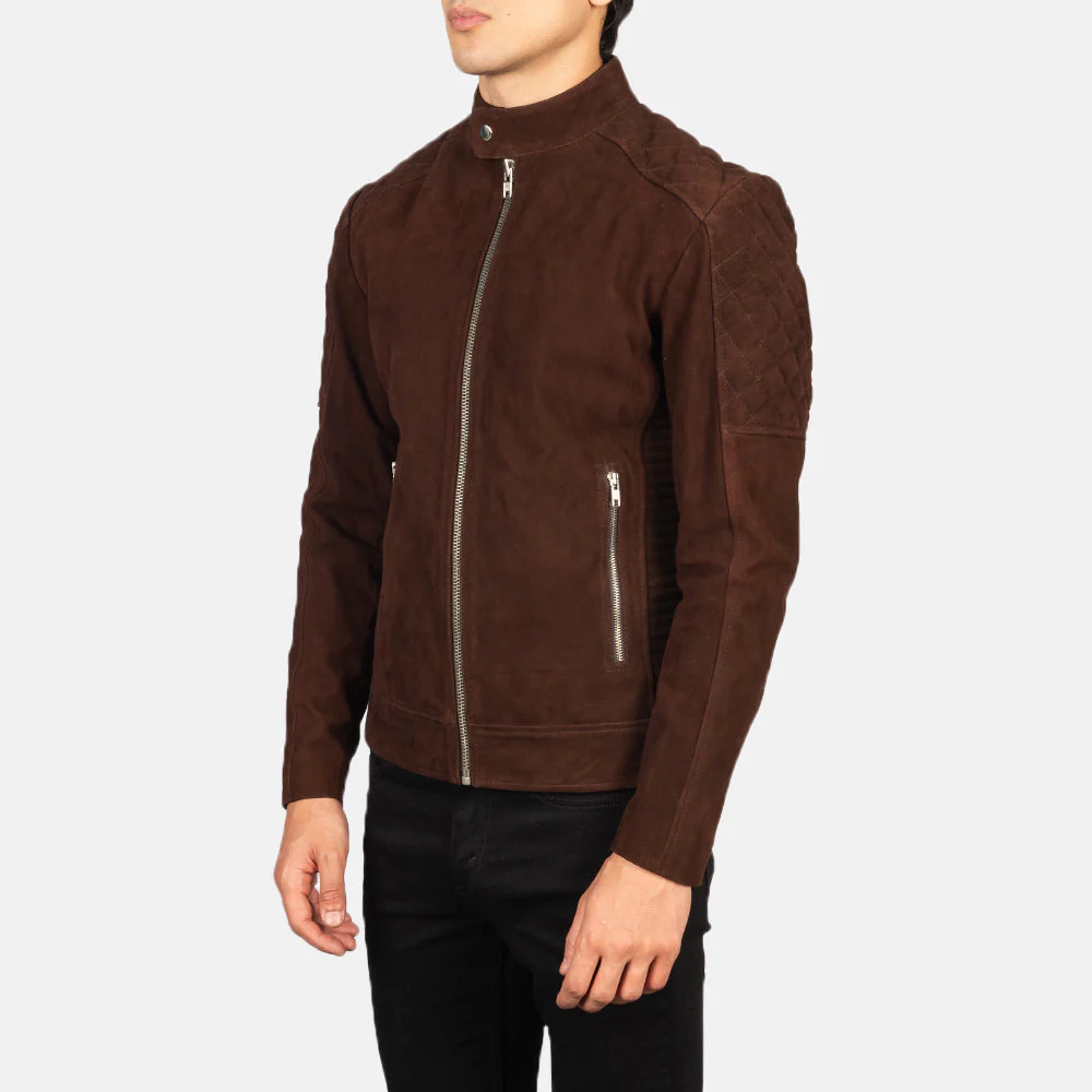 Fernando Quilted Brown Suede Biker Jacket - Image 5