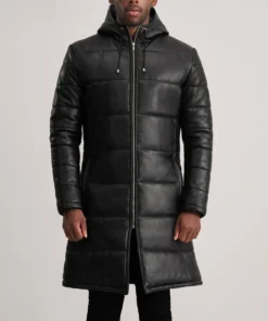 Alternative view of Floyd Black Hooded Leather Puffer Coat