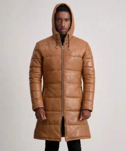 Alternative view of Floyd Tan Hooded Leather Puffer Coat