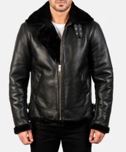 Francis B-3 Black Leather Bomber Jacket