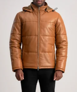 Alternative view of Gordon Tan Hooded Leather Puffer Jacket