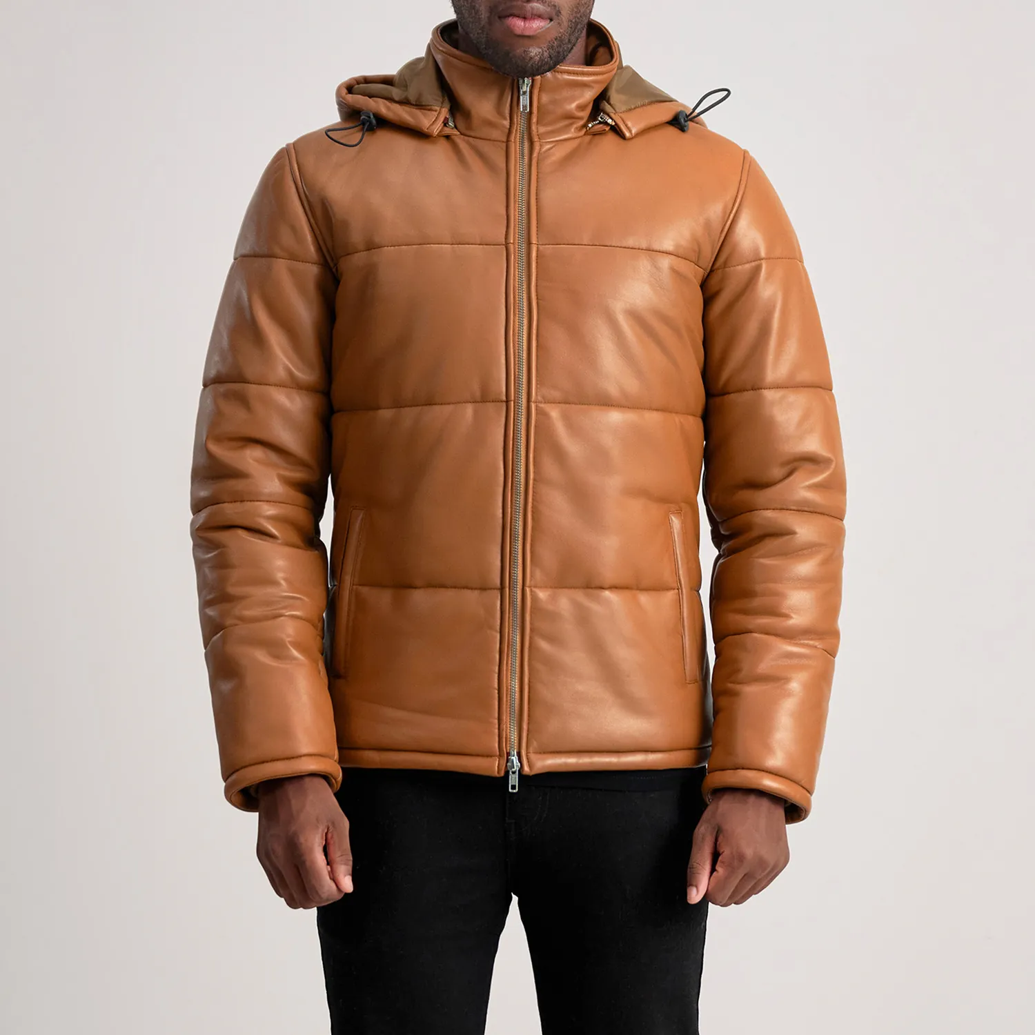 Gordon Tan Hooded Leather Puffer Jacket - Image 2