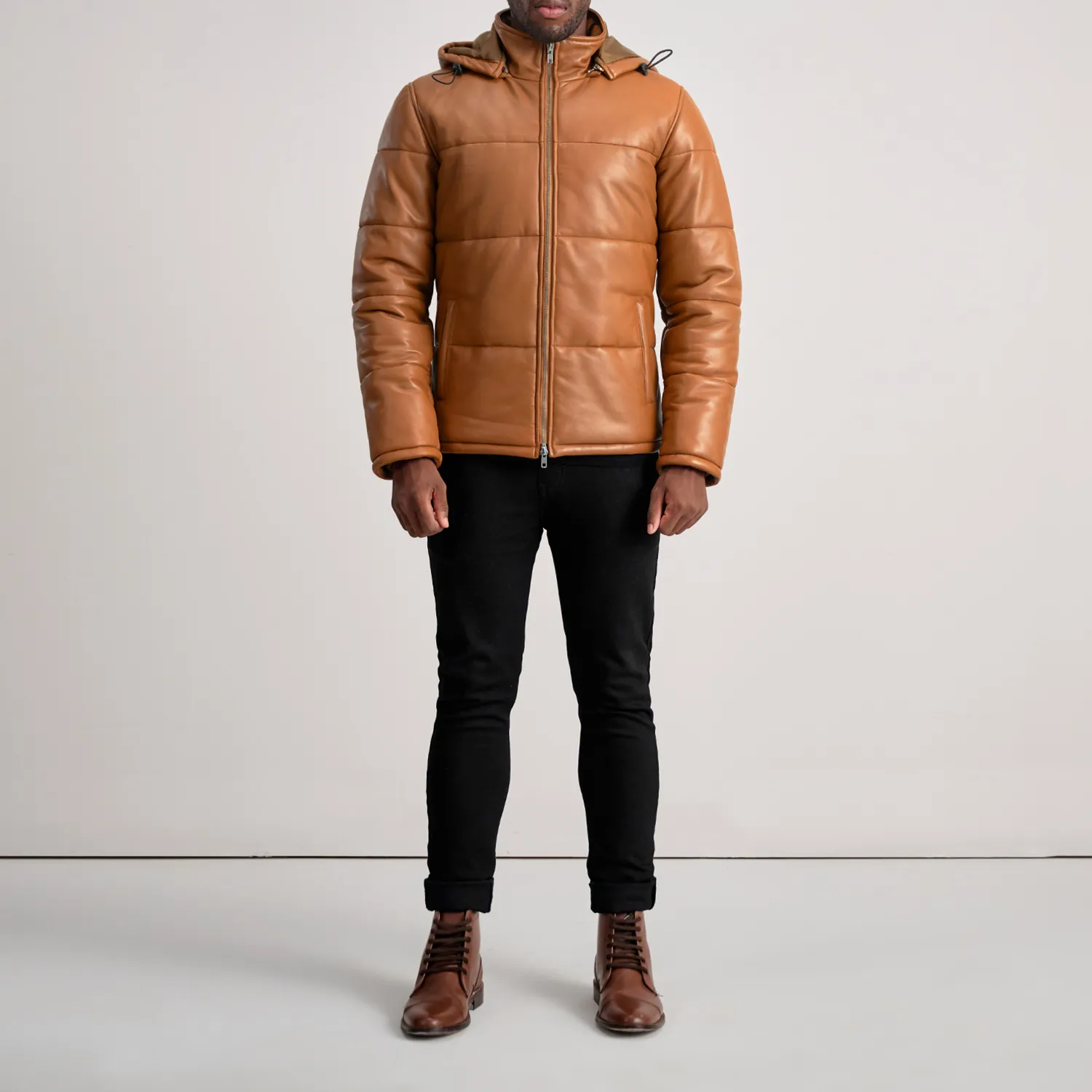 Gordon Tan Hooded Leather Puffer Jacket - Image 4