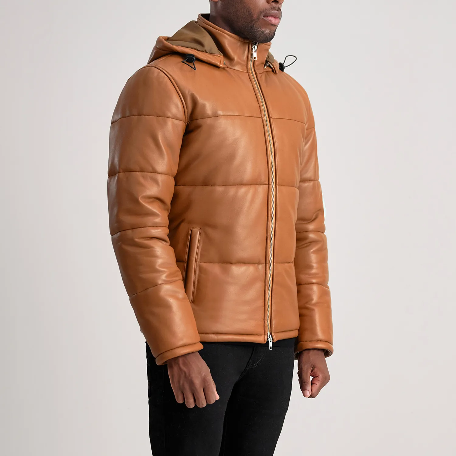 Gordon Tan Hooded Leather Puffer Jacket - Image 5