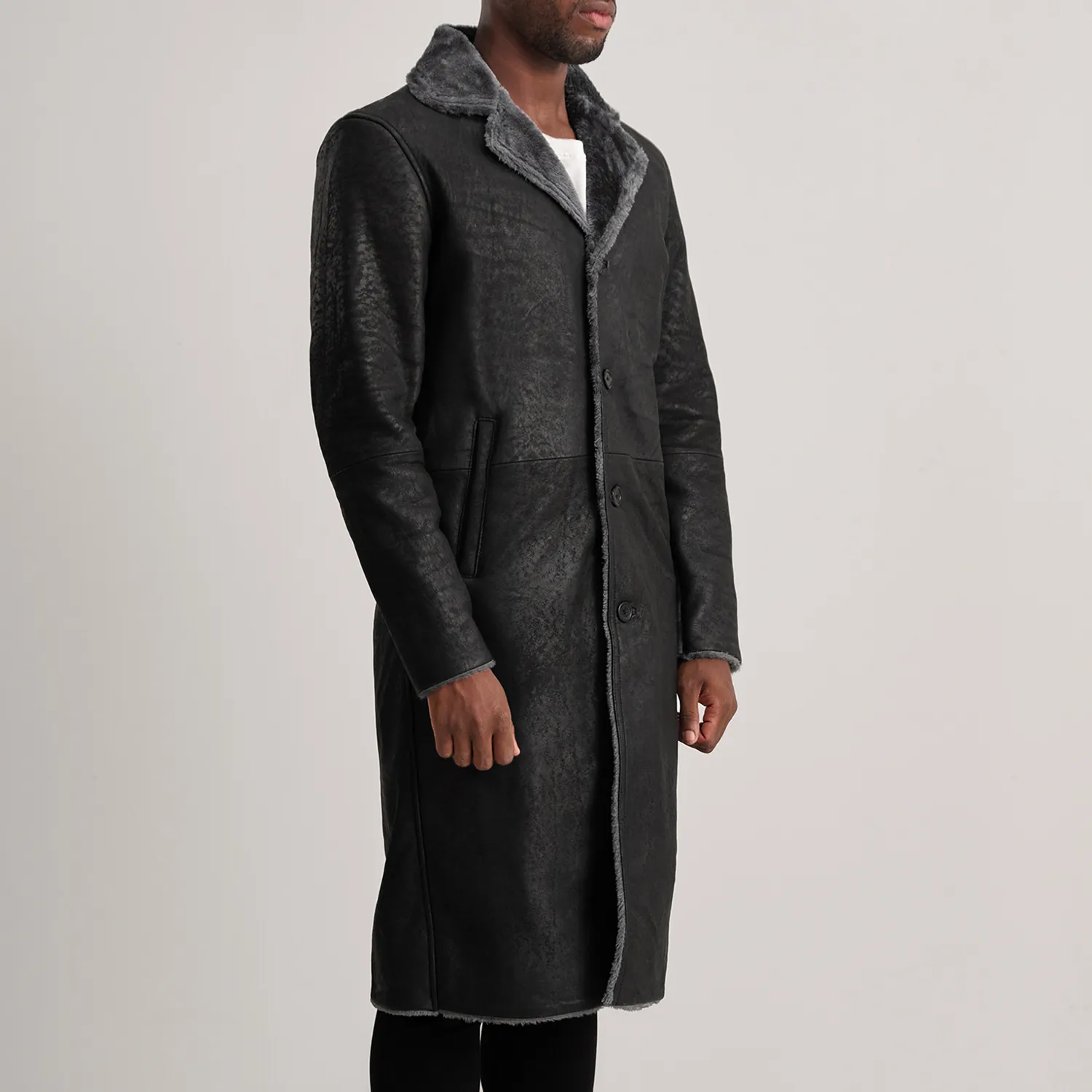 Kolby Distressed Black Leather Shearling Coat - Image 5