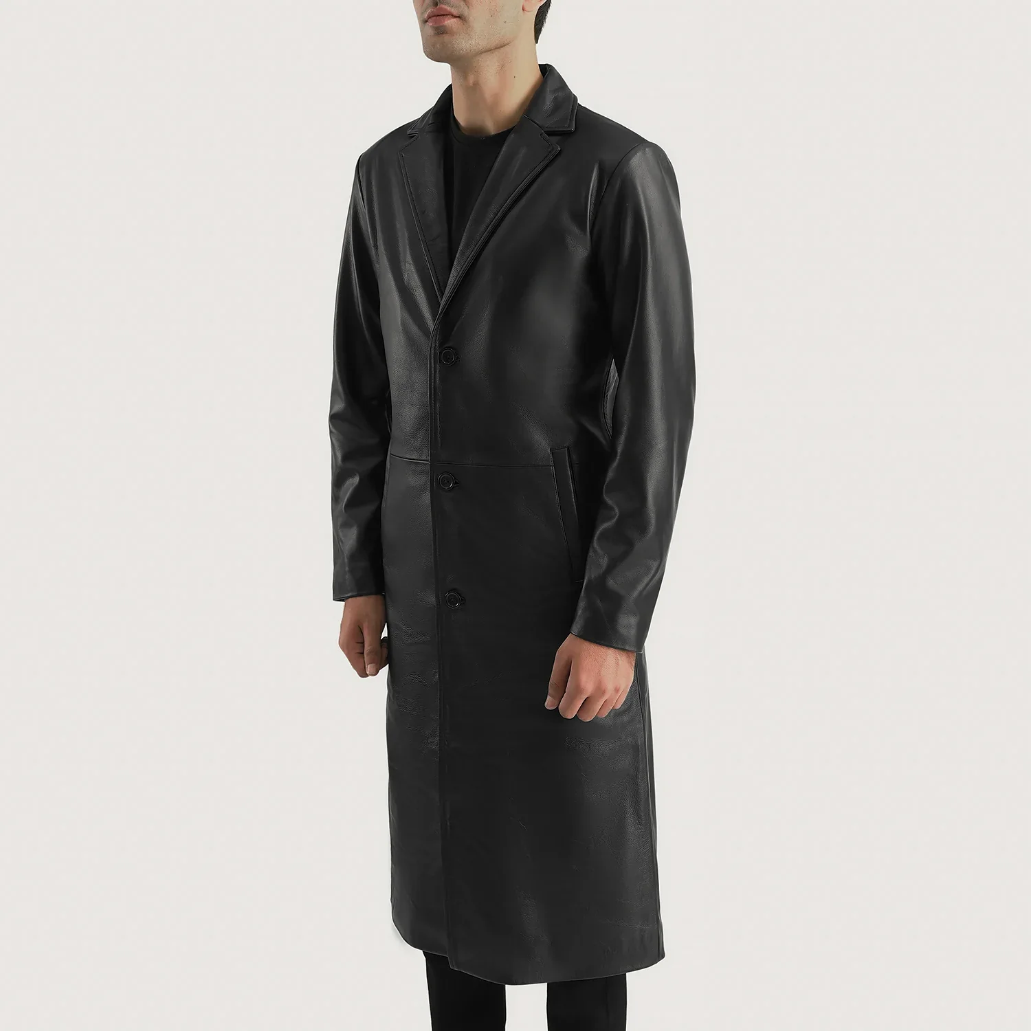 Mateo Black Leather Single Breasted Coat - Image 5