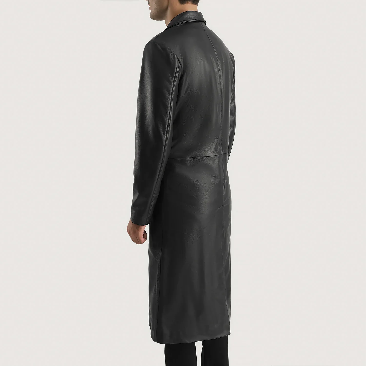 Mateo Black Leather Single Breasted Coat - Image 6