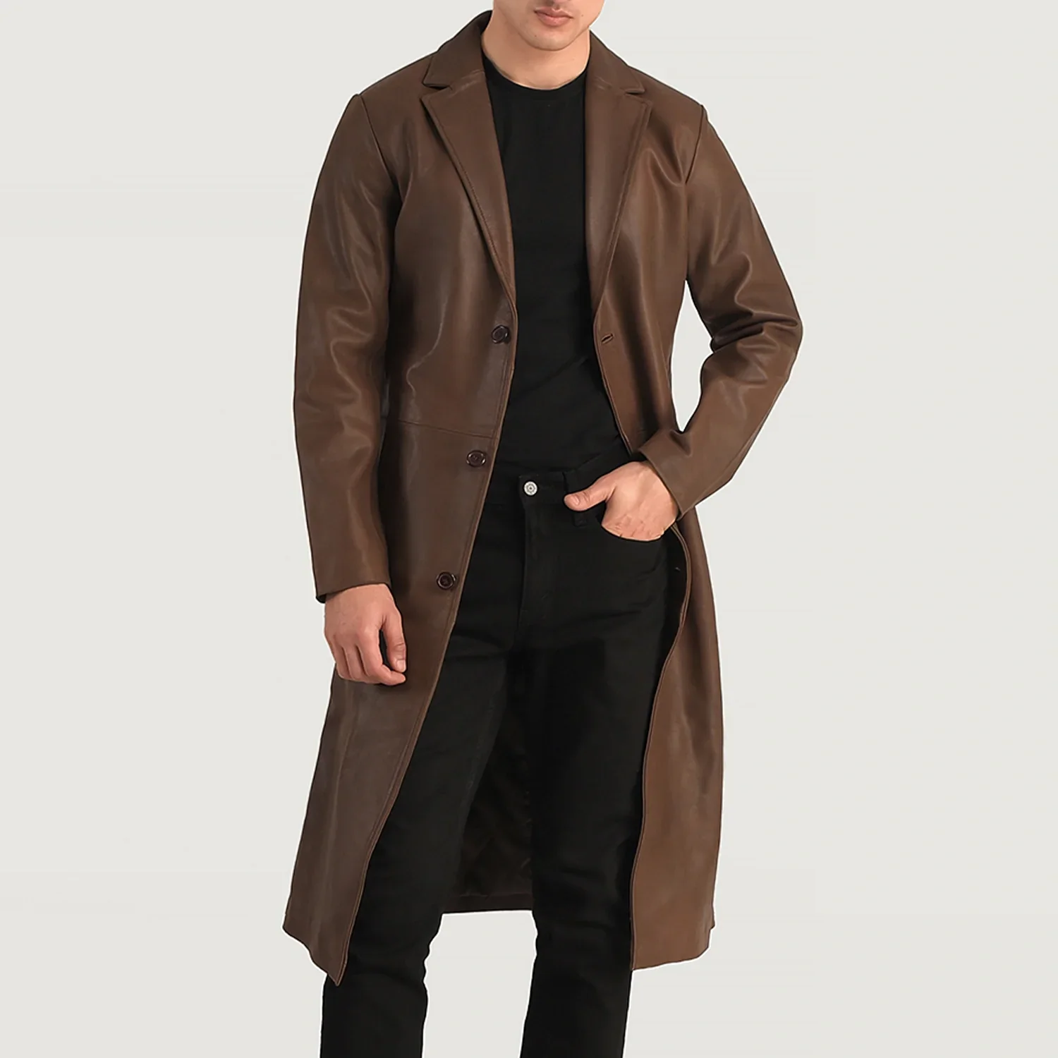 Mateo Brown Leather Single Breasted Coat - Image 4
