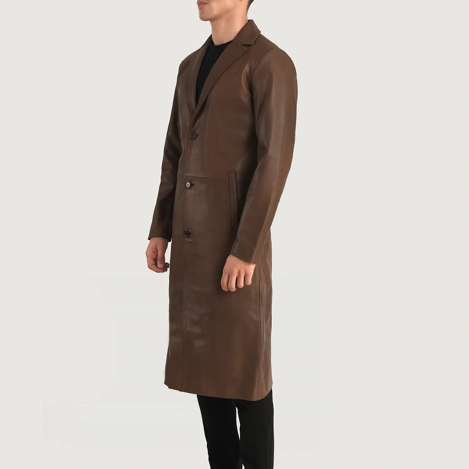 Mateo Brown Leather Single Breasted Coat - Image 5
