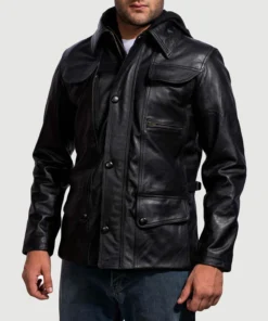 Alternative view of Moulder Hooded Black Leather Jacket