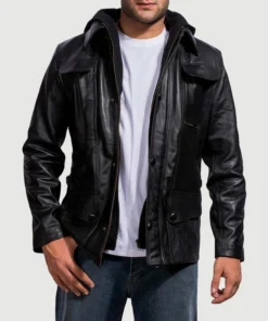 Moulder Hooded Black Leather Jacket