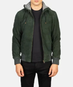 Alternative view of Nintenzo Green Hooded Suede Bomber Jacket