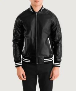 Pascal Black Leather Varsity Jacket
