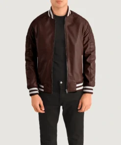 Pascal Maroon Leather Varsity Jacket