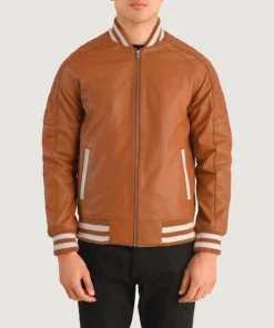 Pascal Tan Brown Leather Varsity Jacket
